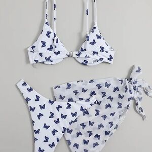 SHEIN Blue Butterfly Print Bra Set